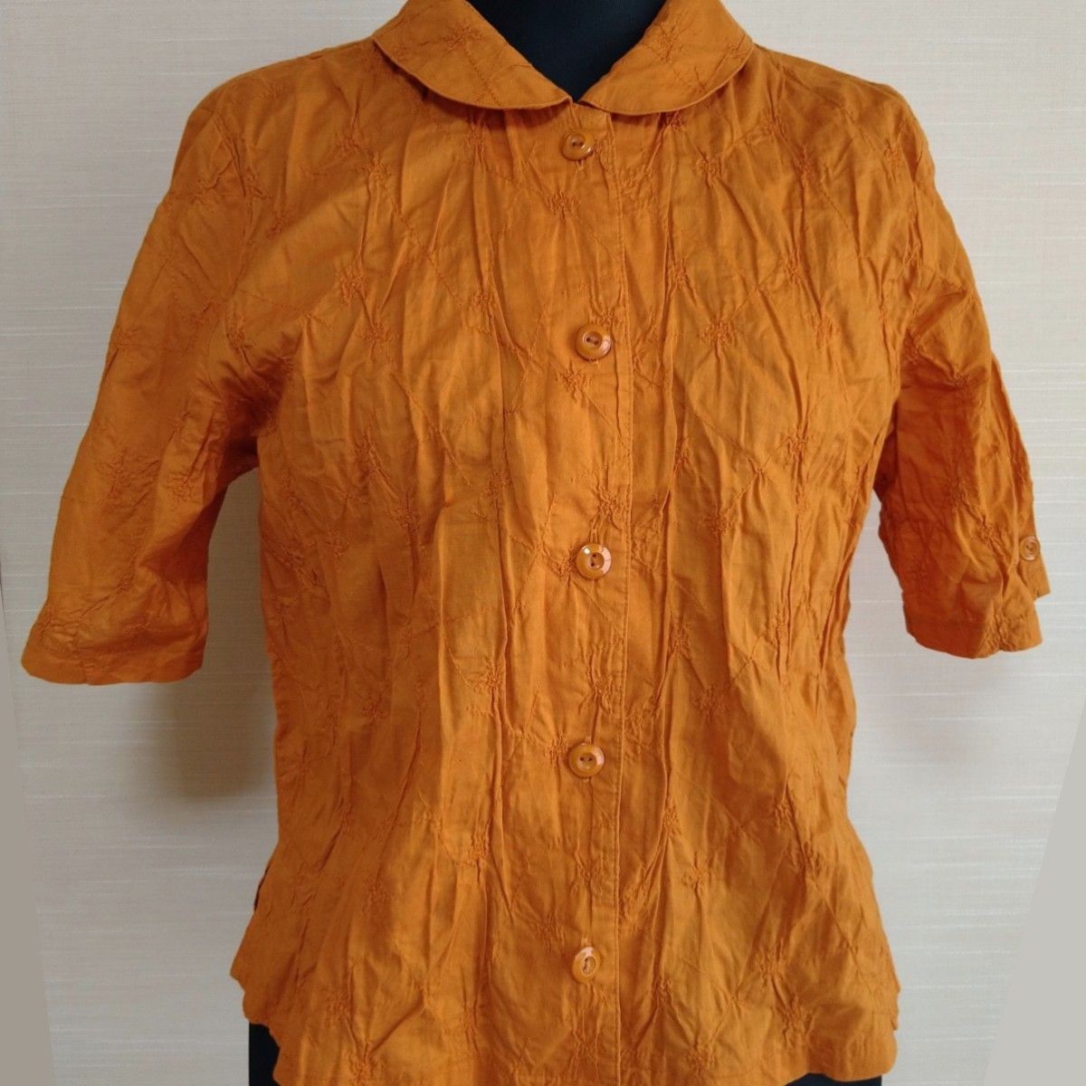 DAY CAST 刺繍ブラウス コットンブラウス 綿100％ 半袖 オレンジ 日本製