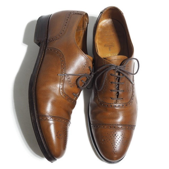 E7617R43　■PEAL＆Co ピール&コー BROOKS BROTHERS ブルックスブラザーズ■　英国製 ストレートチップ ドレスシューズ ブラウン 9D/27cm_画像1