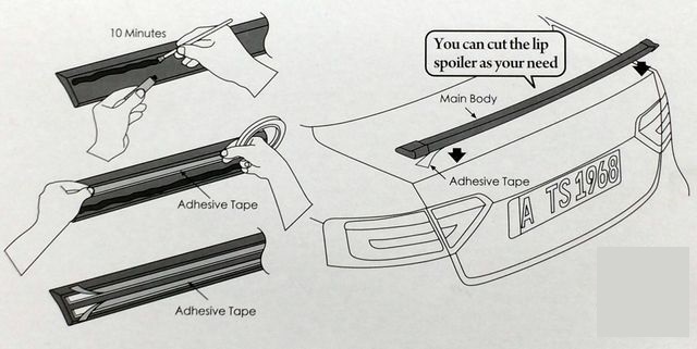 汎用 リアスポイラー ブラック 黒 トランク ルーフ ボンネット 132cm カット サイズ調整 可 エンドキャップ付き エアロ 空力 リアウイング_取り付け方法です。