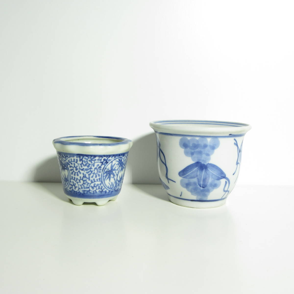 盆栽用品・鉢 】『 絵付 盆栽鉢 2鉢セット 』A-3/ 盆栽鉢 山野草鉢