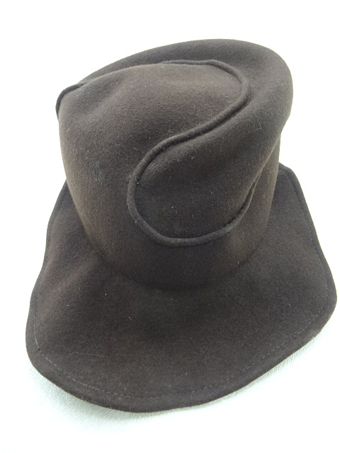 LORO 変形 ユニーク デザイン ウール フェルト 素材 ハット 帽子 つば ワイヤー 内蔵 茶 ブラウン カラー 個性的 こげ茶 ブランド レア 珍