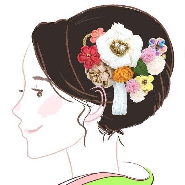 髪飾り 3点セット kk-003 日本製 ホワイト 白 つまみ細工 造花 花飾り 花かんざし 成人式 振袖 浴衣 七五三 卒業式 結婚式 　成人式