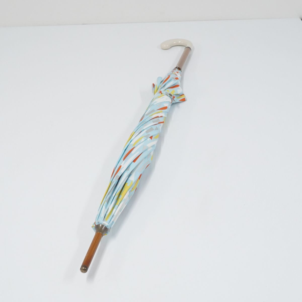 傘 cocca コッカ USED美品 テキスタイル ブルー バードケージ 深張り 58cm KR S9737_画像7