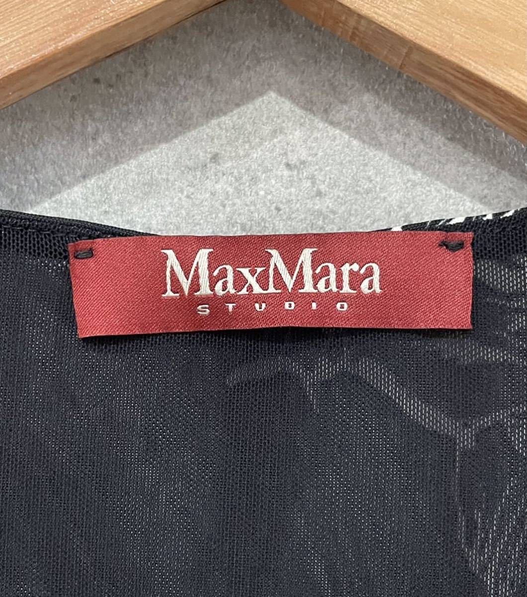  fine quality high class MaxMara studio Max Mara short sleeves tops total pattern black black lady's S size corresponding 0 new ×