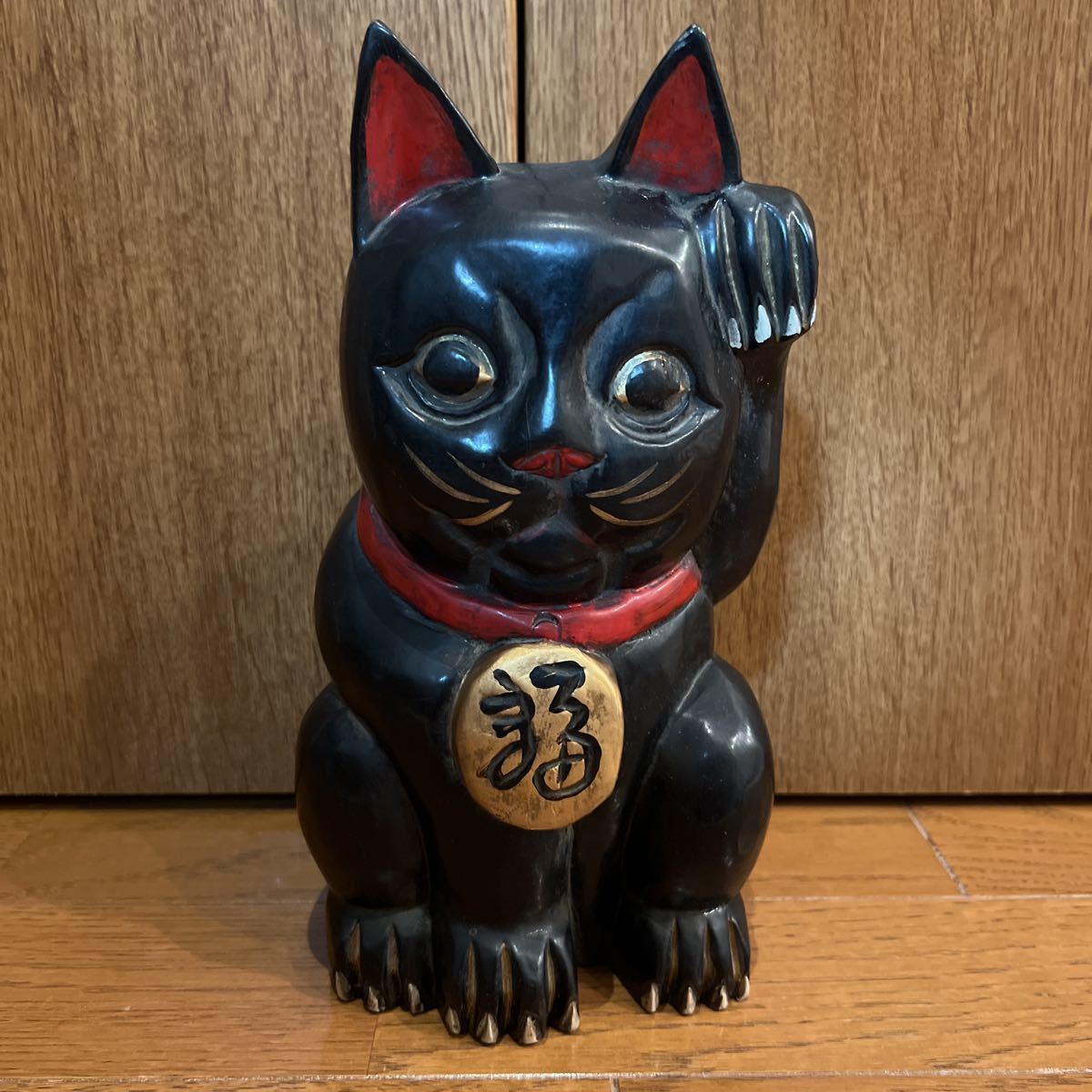 木彫 招き猫 お多福 お福さん 一刀彫 時代物 古美術 レトロ 骨董 - 工芸品