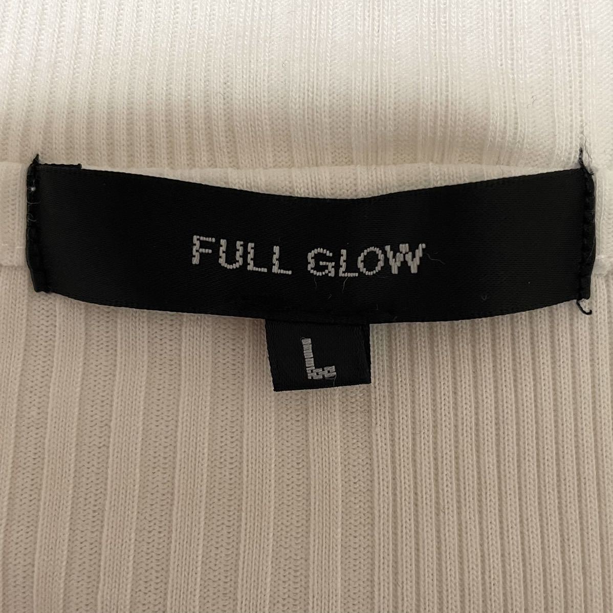 良品 フルグロウ【FULL GLOW】Vネック半袖Tシャツ カットソー リブ 縦 ネックレスが似合う☆ スリムなLサイズ ホワイト/白 真っ白_画像5