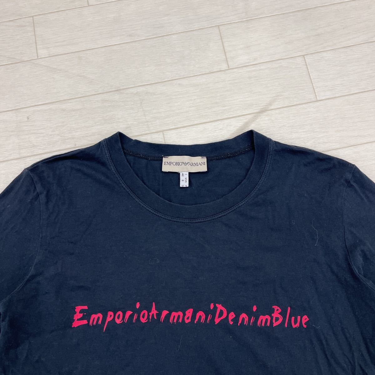 1028◎ EMPORIO ARMANI エンポリオ アルマーニ トップス Tシャツ ロンT クルーネック 長袖 ロゴ プリント ネイビー レディースITA42_画像4