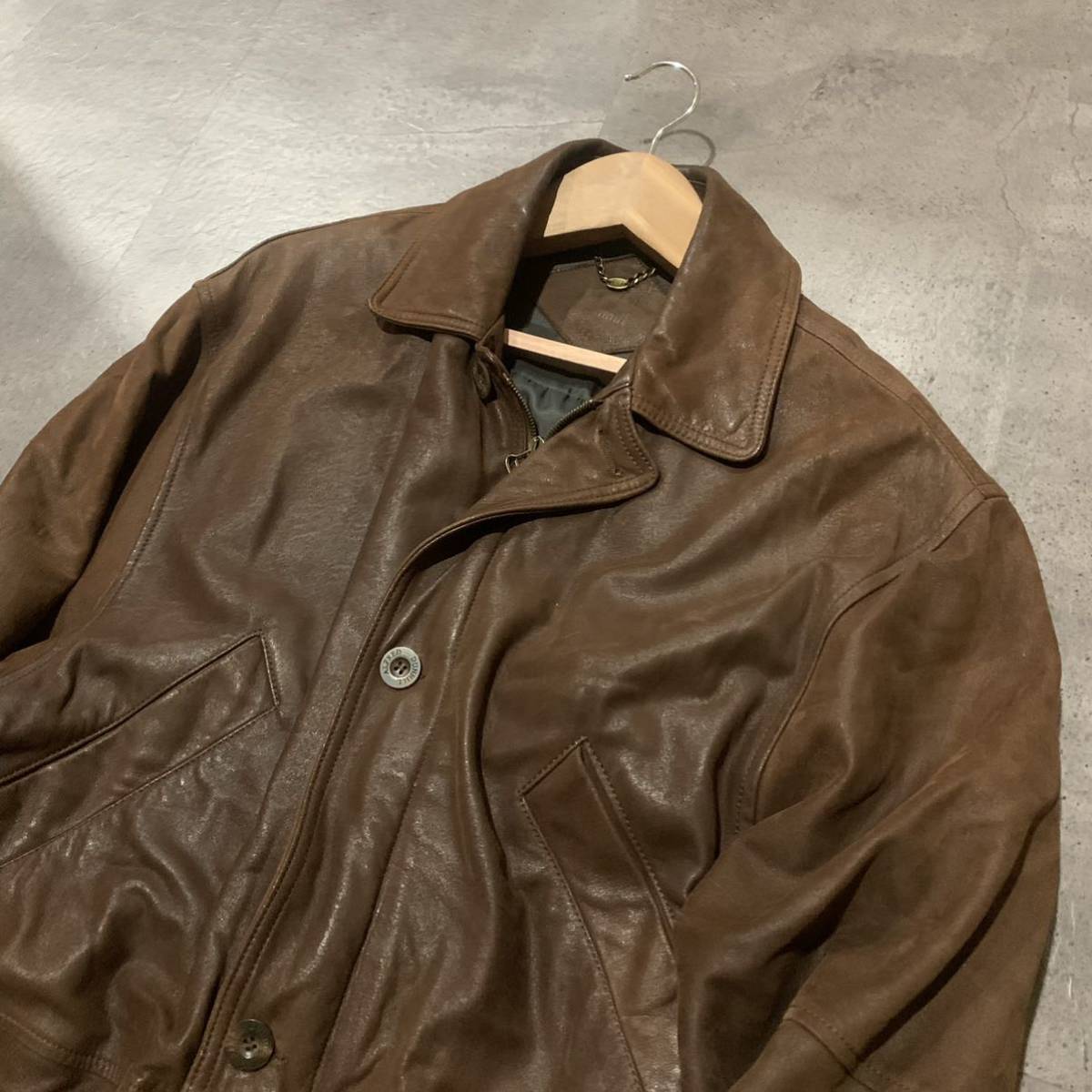 O ☆ 至高の一品'高級ラグジュアリー服'『dunhill』極上!!ラムレザー コート 裏地 チェック柄 size:S メンズ アウター 羊革 BRN ダンヒル_画像4