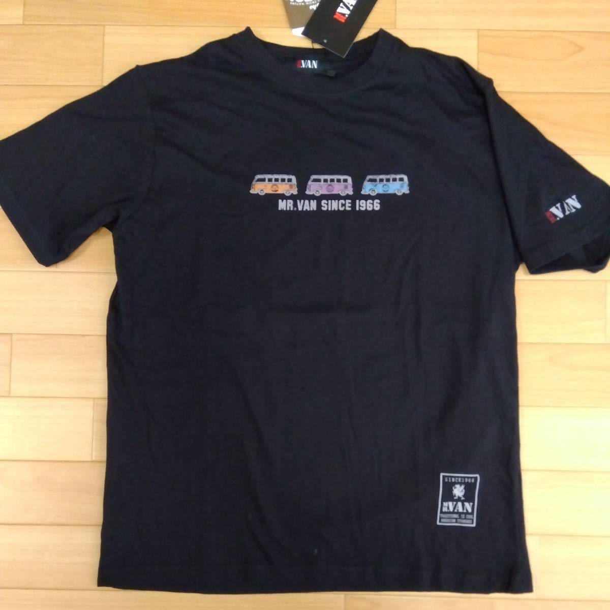 L ミスターヴァン MR.VAN 新品　半袖Tシャツ　トップス　カットソー　黒 本体綿100%　タイプ2風プリント メンズ紳士 アウトドア　レジャー