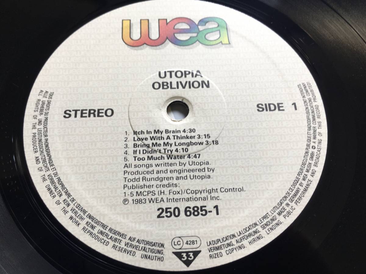 Utopia（Todd Rundgren）★中古LP独盤「ユートピア～Oblivion」カット盤_画像3