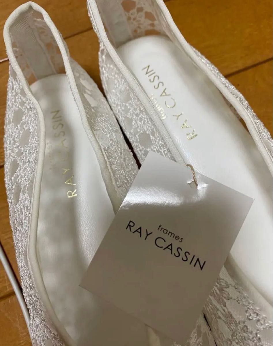 新品　Ray Cassin　レイ・カズン　ペタンコ靴　フラットシューズ　白網パンプスサンダル　Lサイズ