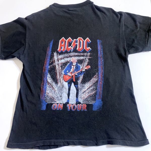 【レア】80s AC/DC パキ綿 Tシャツ Mサイズ パキスタン製 大判プリント バンドTee ロックTシャツ ヴィンテージ 古着 黒 半袖Tシャツ_画像7