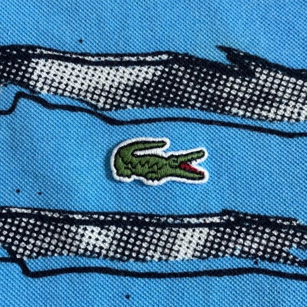 ラコステ ライヴ 半袖ポロシャツ ボーダー 総柄 ブルー LACOSTE LIVE! 3サイズ 鹿の子_画像5