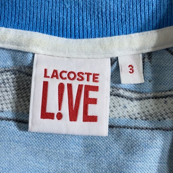 ラコステ ライヴ 半袖ポロシャツ ボーダー 総柄 ブルー LACOSTE LIVE! 3サイズ 鹿の子_画像9