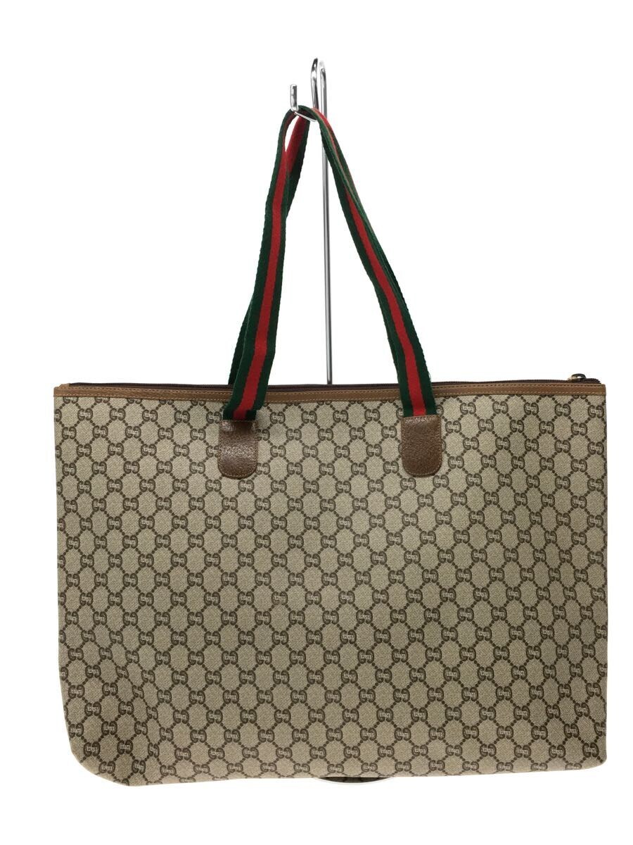 送料無料 GUCCI PLUS◇GG/シェリー/トートバッグ/レザー/BEG/総柄/角