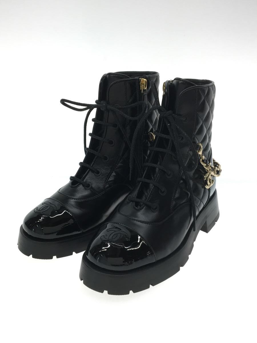 CHANEL*22-23AW/ matelasse //35/G39393 Y56119/ here Mark / race up ankle short boots 