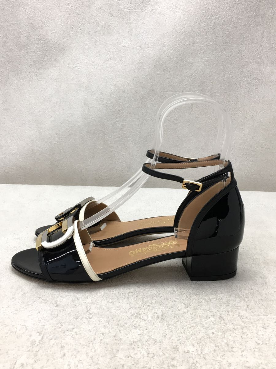 Salvatore Ferragamo◆サンダル/38/BLK/GLENN/レディース/MADE IN ITALY/イタリア製/金具/ヒール