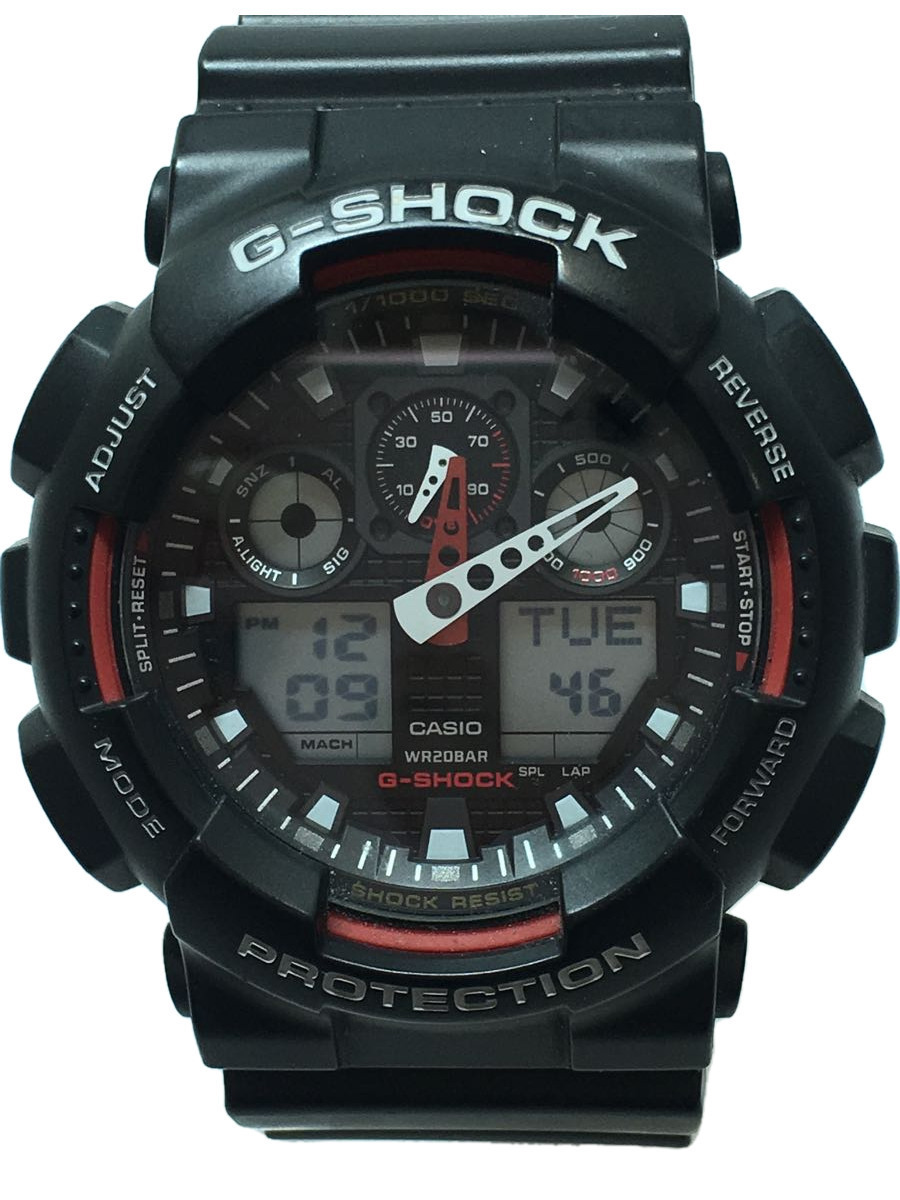 CASIO◆CASIO/G-SHOCK/クォーツ腕時計/デジアナ/ラバー/ブラック/ブラック/GA-100-1A4/