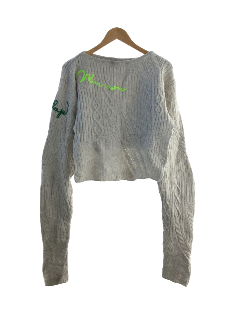 mame kurogouchi Cable Knit Loose Top with Hand Stitched Letter