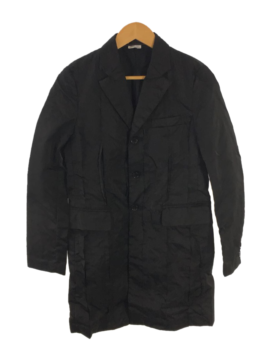 BLACK COMME des GARCONS◆Pleated long coat/チェスターコート/S/ナイロン/ブラック/1C-J040
