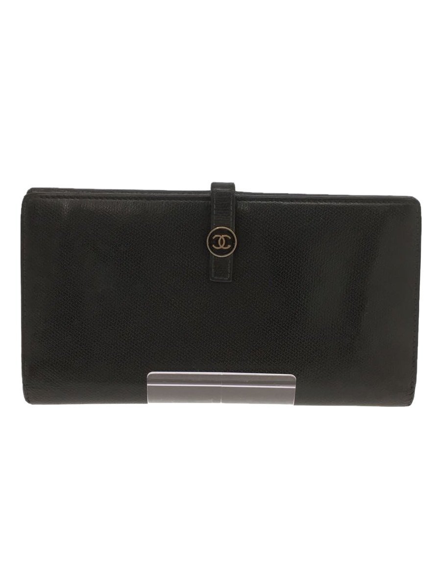 CHANEL◆長財布/レザー/BLK/オールド/OLD/ココボタン/Wホック