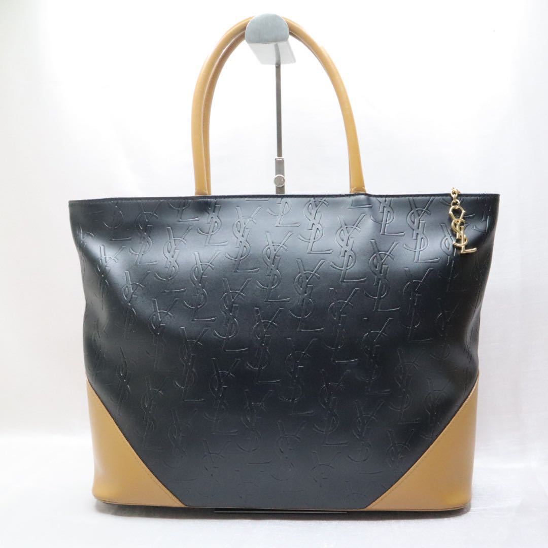 美品】Yves Saint Laurent YSL イヴサンローラン 総柄 ロゴ 型押し