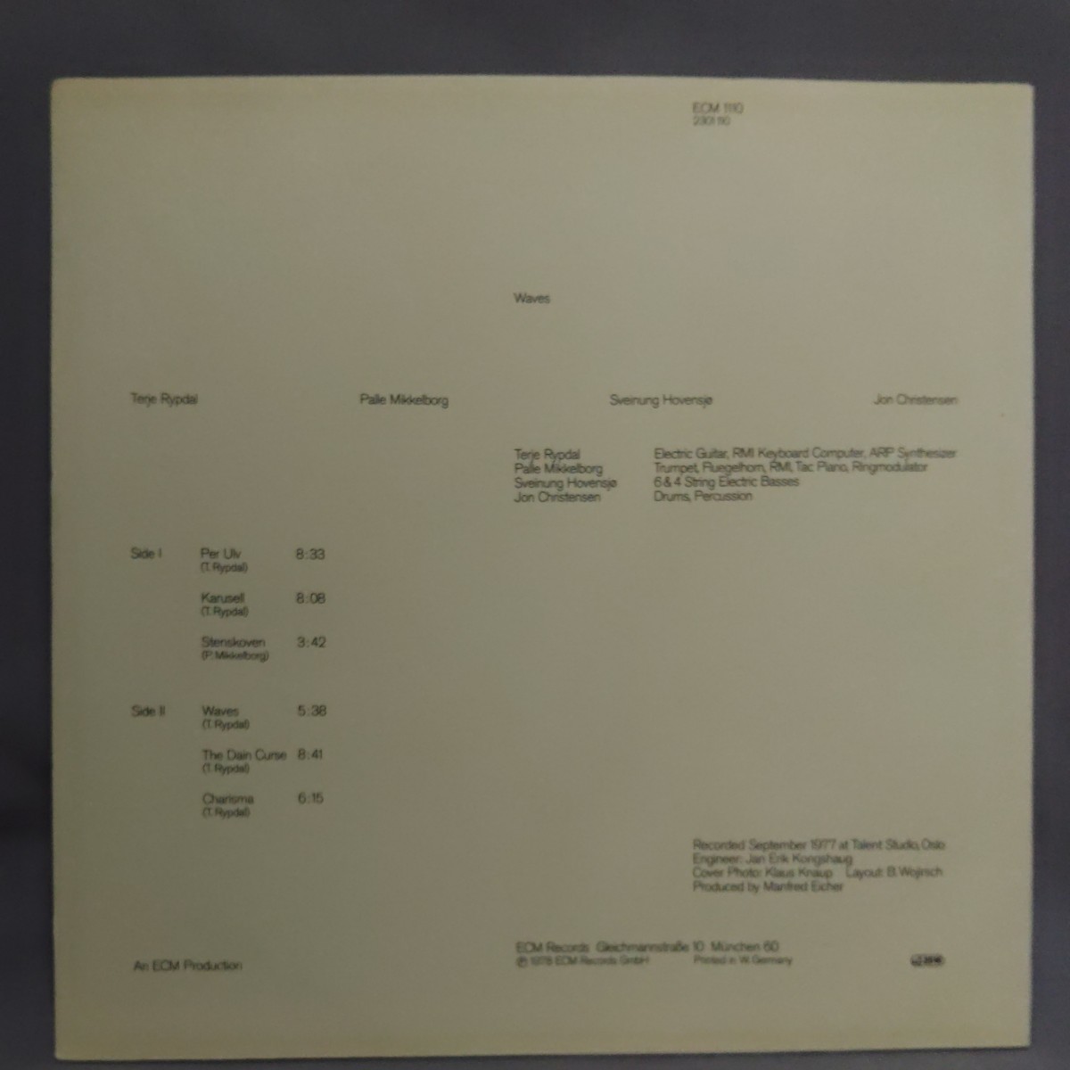 西ドイツ盤LP　Terje Rypdal Waves ECM- 1110 テリエ・リピダル_画像2