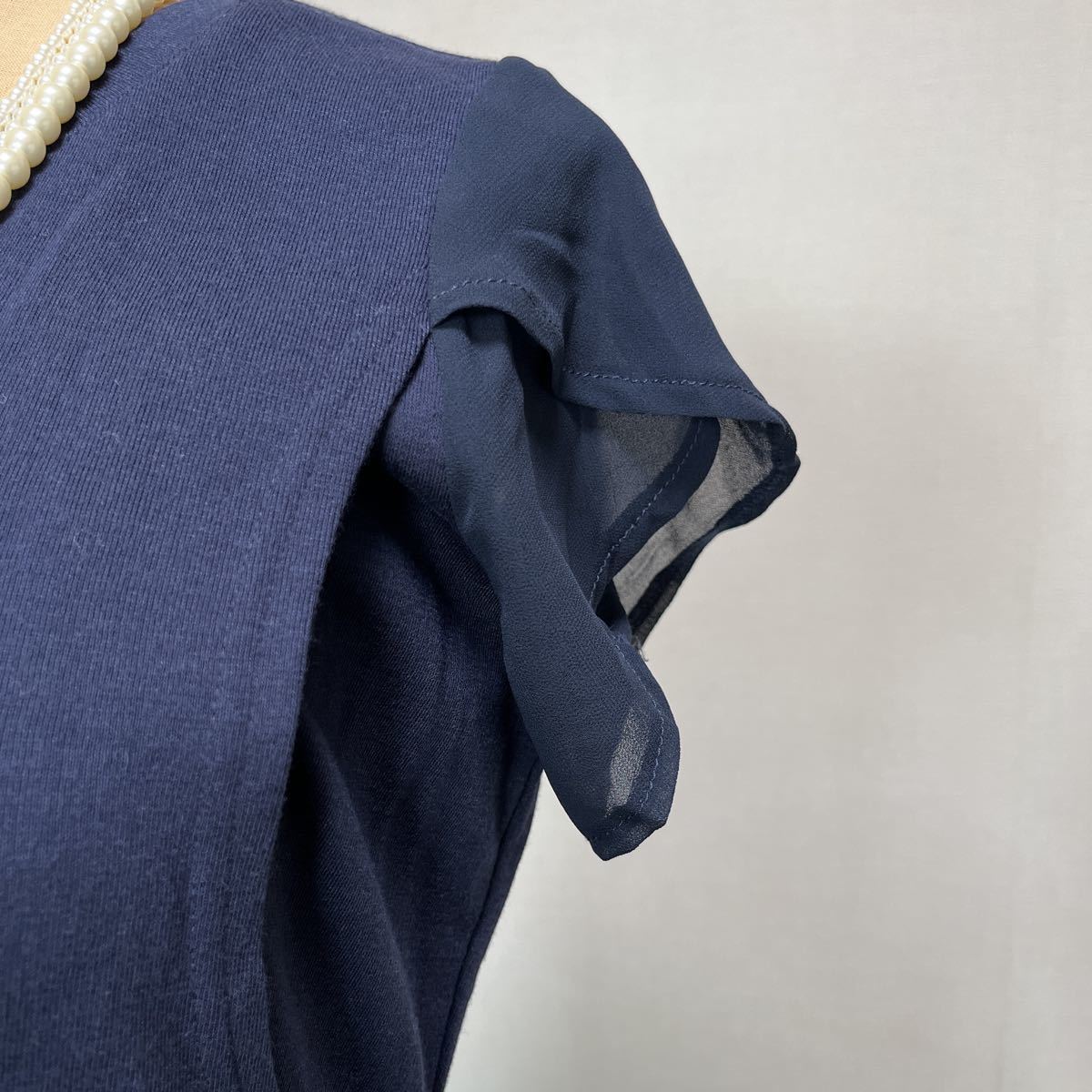 7-5 новый товар WORLD PLANET короткий рукав sia- flair рукав кормление . имеется формальный One-piece темно-синий материнство платье A линия тренировочный M 9 номер 