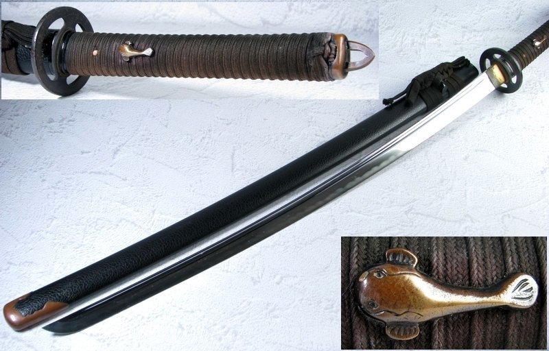 模造刀 全長 72cm 本格的な作りです 銅製鯰目貫 鉄製透かし鍔 ※大小の