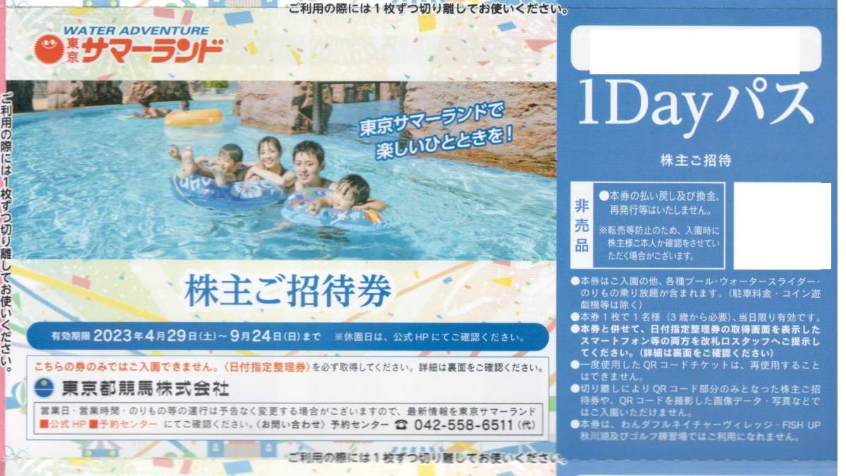 セール&特集> 東京サマーランド 株主ご招待券 3枚 東京都競馬 株主