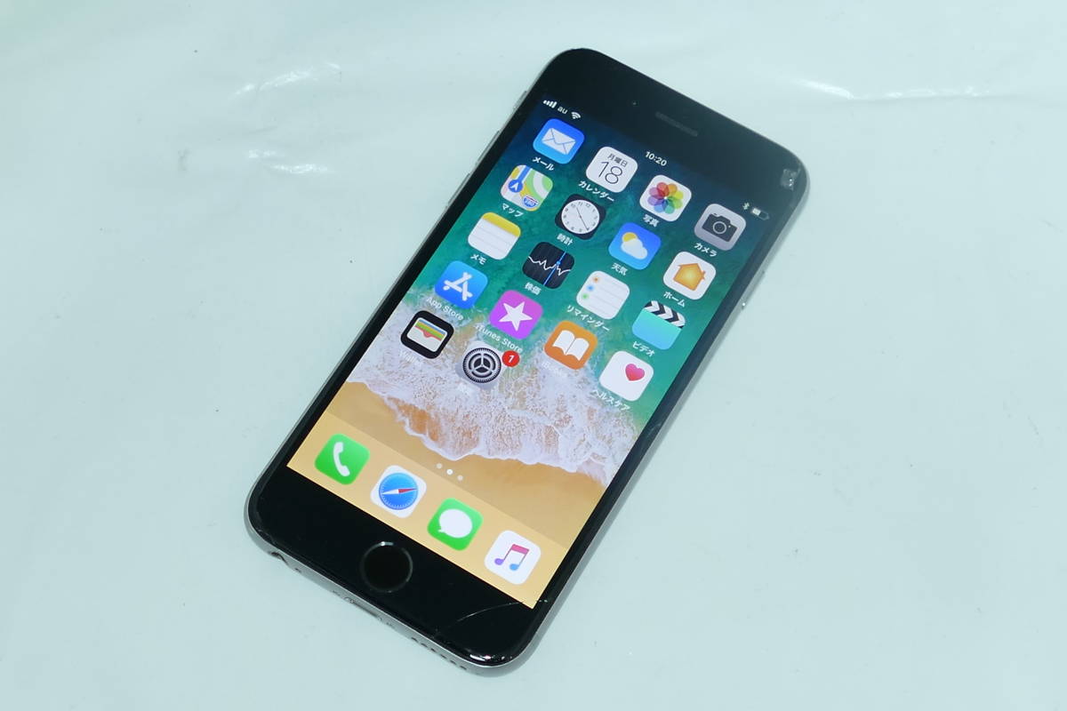 ☆ジャンク au iPhone6 64GB スペースグレーA1586 MG4F2J/A 判定〇 画面割れ 動作品☆