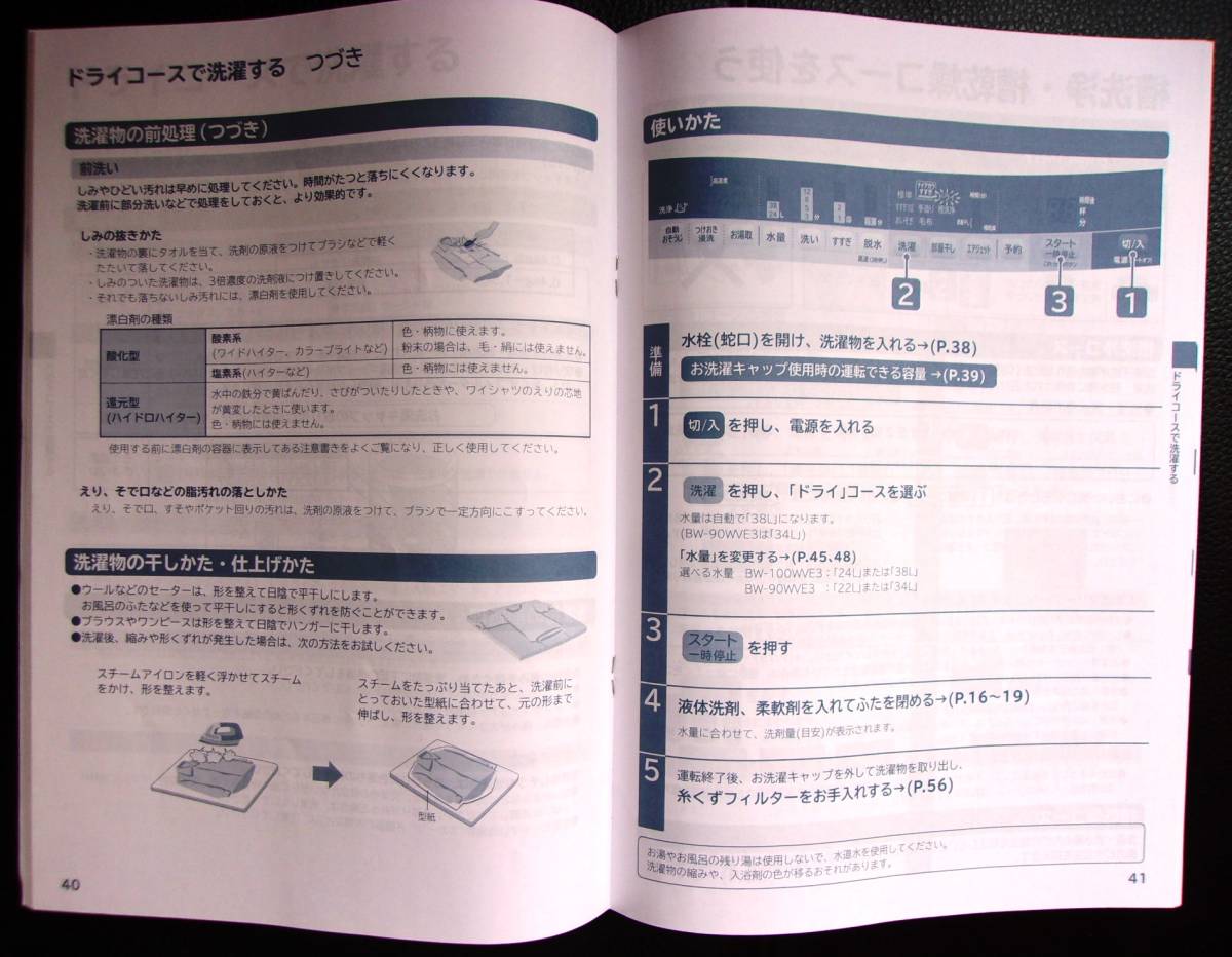 ★日立製作所／全自動洗濯機（BW-100WVE3）・（BW-90WVE3）／取扱説明書のみ／中古本★_画像3