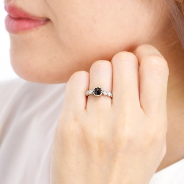 PT900ブラックダイヤモンドリング ローズカット0.50ct ダイヤモンド