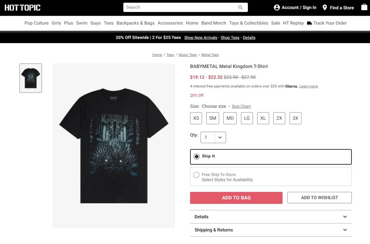  новый товар нераспечатанный BABYMETAL Metal Kingdom T-Shirt за границей XL размер HOTTOPIC за границей официальный футболка baby metal bebimeta