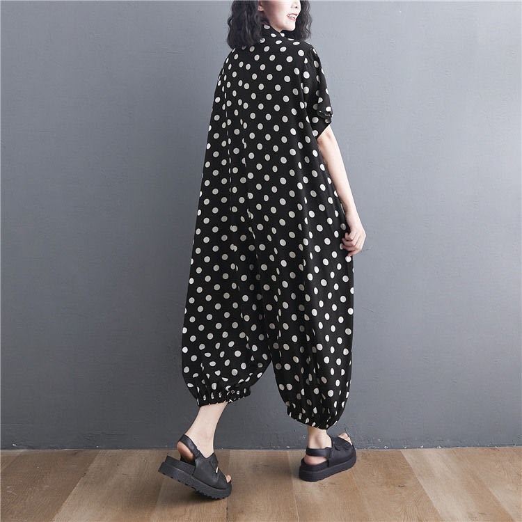  lady's overall spring summer ream body clothes easy monkey L thin large size dot pattern 9 minute height LPDA158( free )