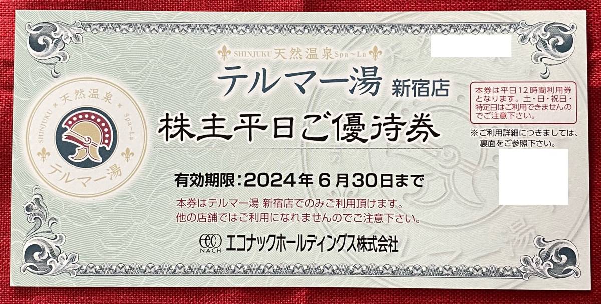 エコナック テルマー湯 新宿店 株主平日ご優待券 天然温泉 有効期限