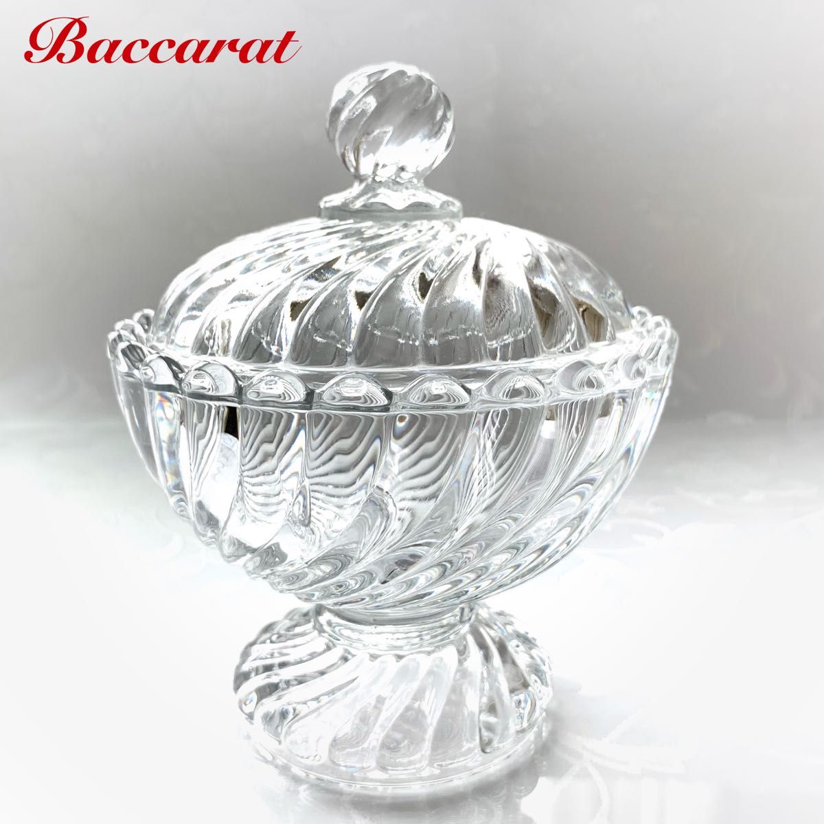 オールドバカラ BACCARAT バンブー キャンディーポット シュガーボウル 蓋付き ラージ クリスタル フランス アンティーク