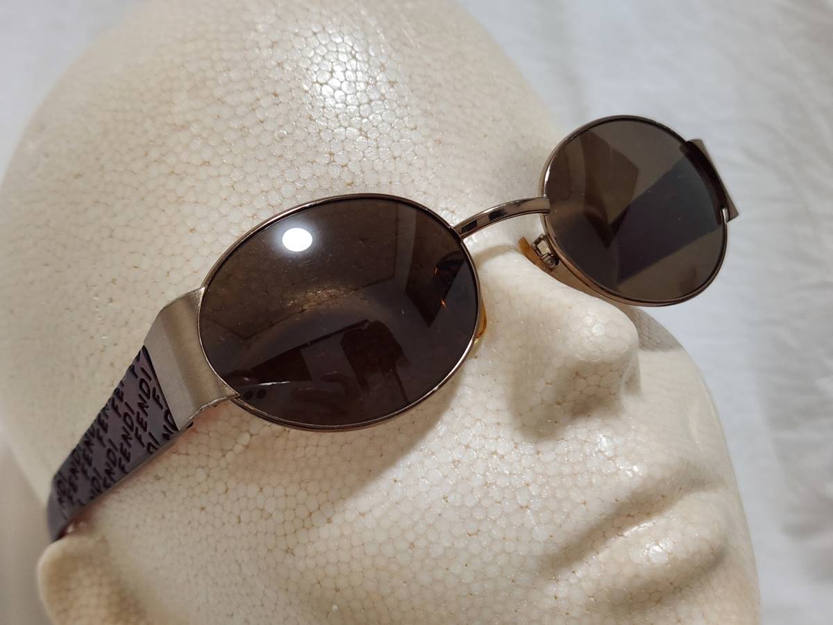  стандартный редкость FENDI Fendi раунд metal солнцезащитные очки чай градация Logo reta кольцо комбинированный рама люкс I одежда очки 0