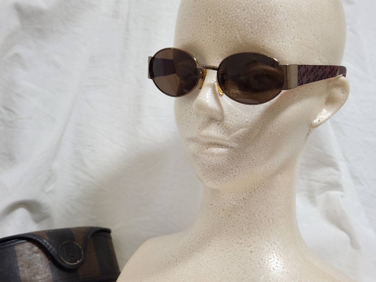 стандартный редкость FENDI Fendi раунд metal солнцезащитные очки чай градация Logo reta кольцо комбинированный рама люкс I одежда очки 0