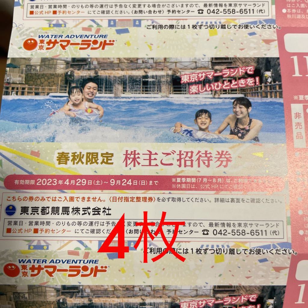 東京サマーランド春秋限定株主ご招待券1Dayパス4枚東京都競馬株主優待