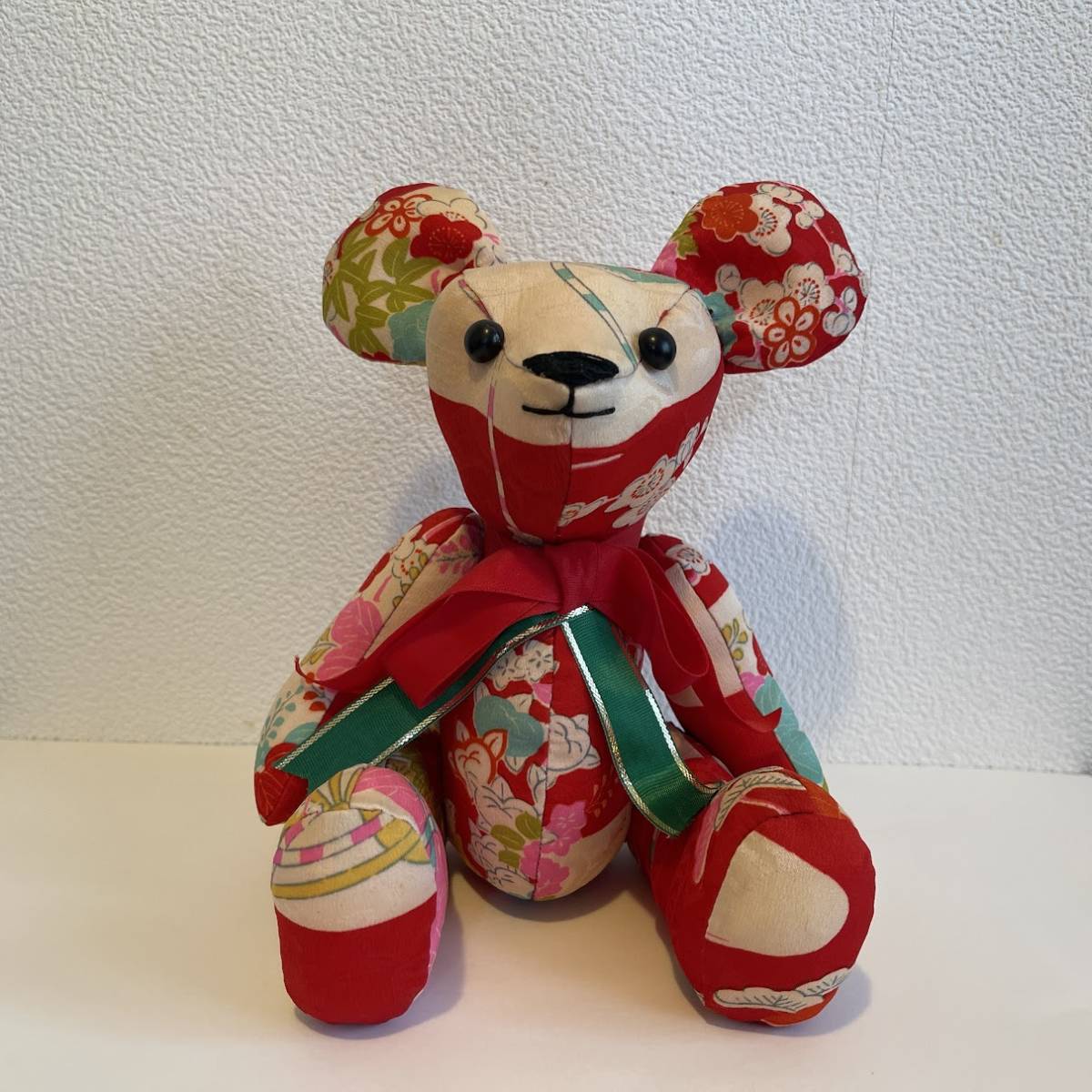 (SA) 手作り 正絹製 和風 クマのぬいぐるみ レトロ着物 Hand Made Pure Silk Bear ハンドメイド stuffed toy 日本 traditional fabric No.1_画像2