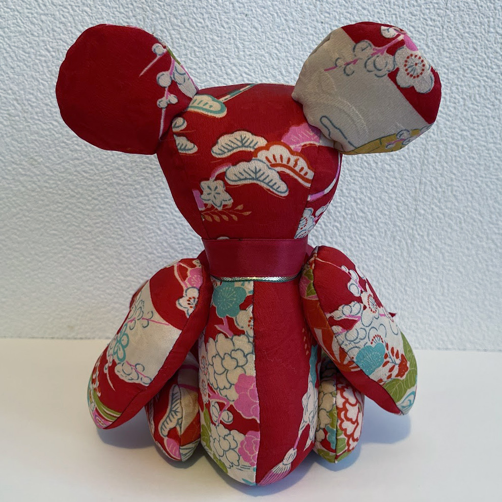 (SA) 手作り 正絹製 和風 クマのぬいぐるみ レトロ着物 Hand Made Pure Silk Bear ハンドメイド stuffed toy 日本 traditional fabric No.1_画像7