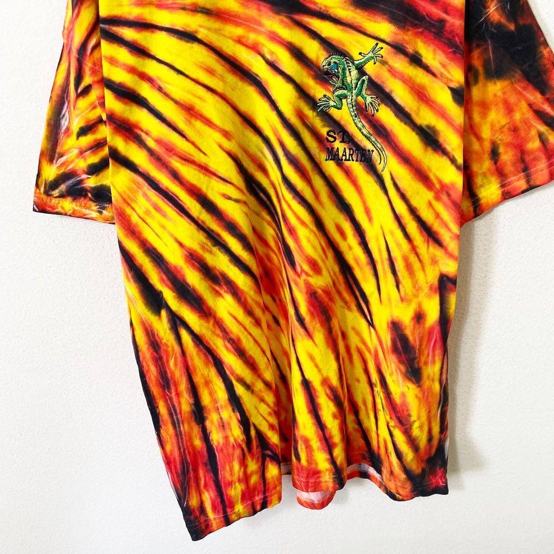 90s~00s Hanes ファイヤーパターン Tシャツ 古着 ヴィンテージ