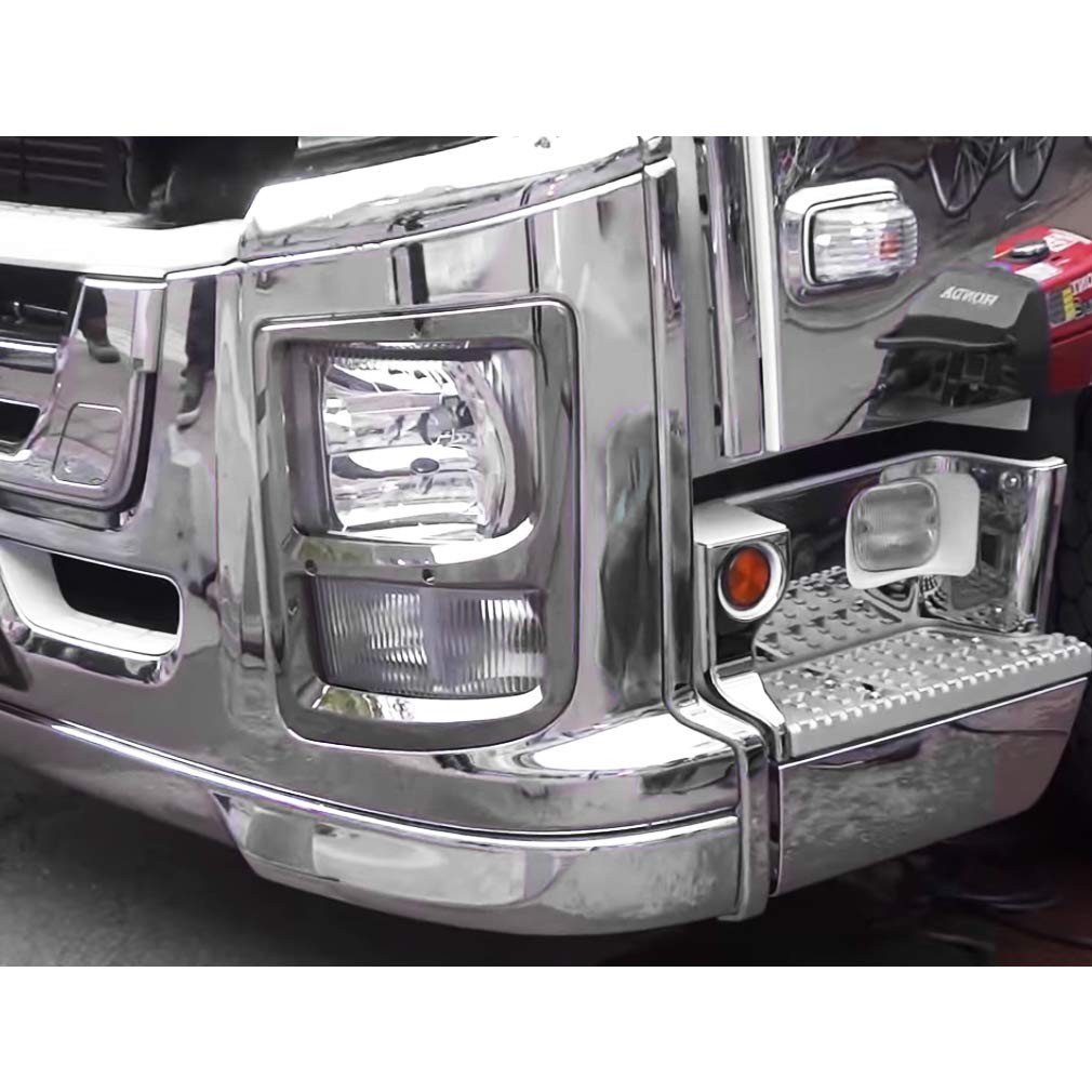 いすゞ NEW ギガ フロント メッキ ヘッド ライト カバー ベゼル メッキリム 被せタイプ 左右セット 新品 H27/11～ AP-B029_画像2