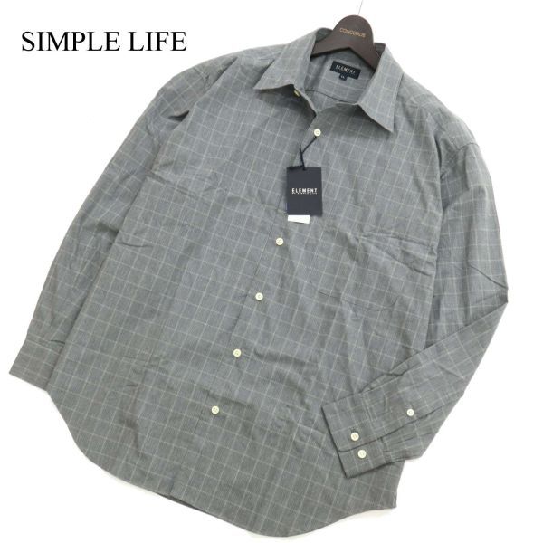 【新品 未使用】 ELEMENT SIMPLE LIFE シンプルライフ レナウン ウインドウペン★ 長袖 シャツ Sz.LL　メンズ 灰 大きい　C3T05228_6#C_画像1