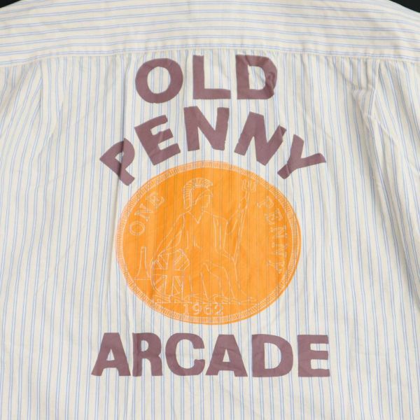 R.NEWBOLD ポールスミス 春夏 【OLD PENNY ARCADE】 バックプリント 半袖 ストライプ ワーク シャツ Sz.4　メンズ　C3T05322_6#A_画像4