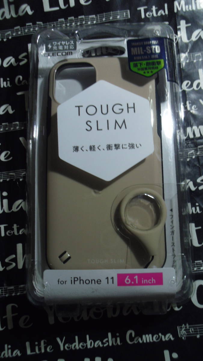 ELECOM iPhone 11 TOUGH SLIM2 ベージュ シリコンストラップ付・ホール付 ワイヤレス充電 全周配置独自設計エアクッション効率的衝撃吸収の画像1