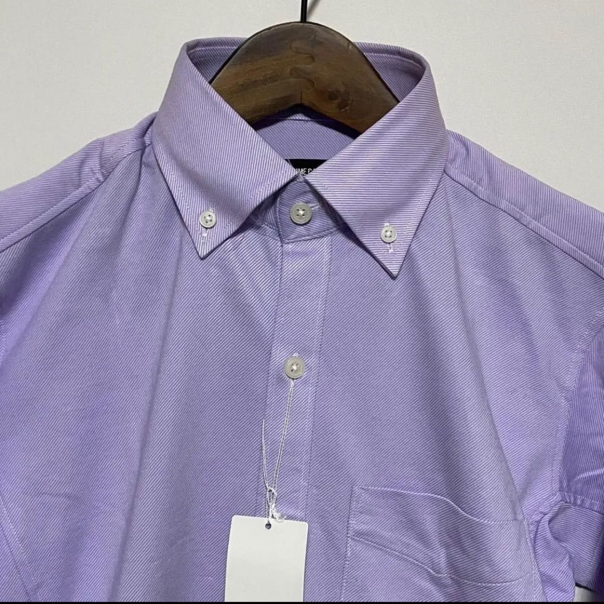 コムサイズム【Ｓ】紫　ボタンダウンシャツ　ワイシャツストレッチ 長袖シャツ