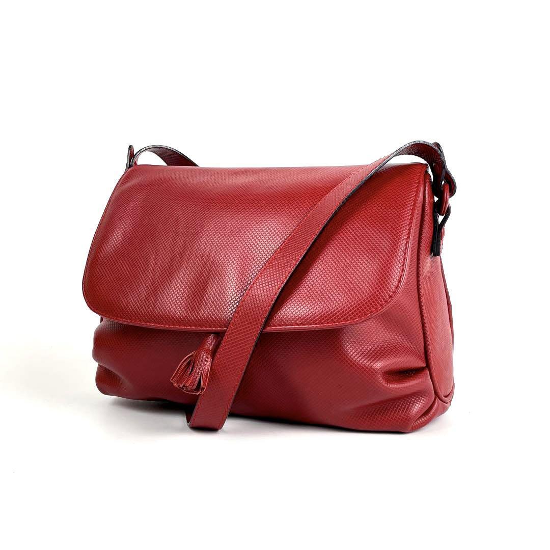 極美品■BOTTEGA VENETA ボッテガヴェネタ マルコポーロ ショルダーバッグ イントレチャート レザー レッド系 タッセル クロスボディ 赤
