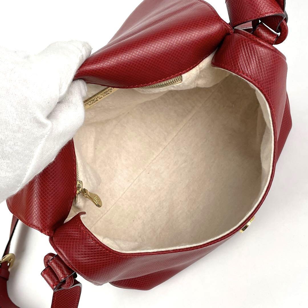極美品■BOTTEGA VENETA ボッテガヴェネタ マルコポーロ ショルダーバッグ イントレチャート レザー レッド系 タッセル クロスボディ 赤